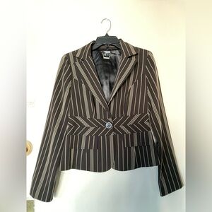*BRAND NEW* OXOXO Midnight Black and Beige Satin Button Blazer In Women Medium